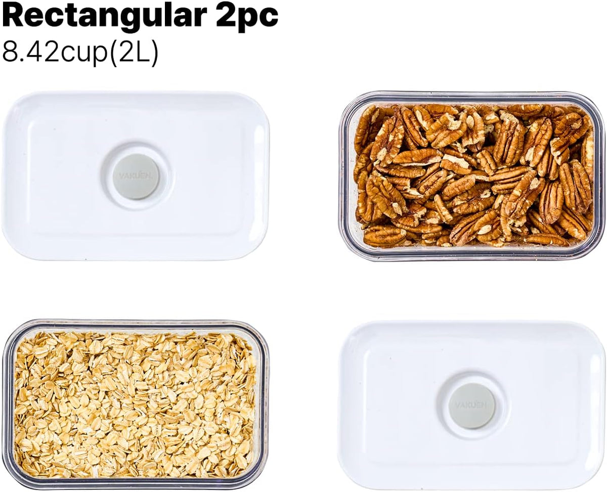 VAKUEN Premium Airtight Food Storage Containers, Rectangular 2PC-SET(2.11qt), Smart One-Click Seal