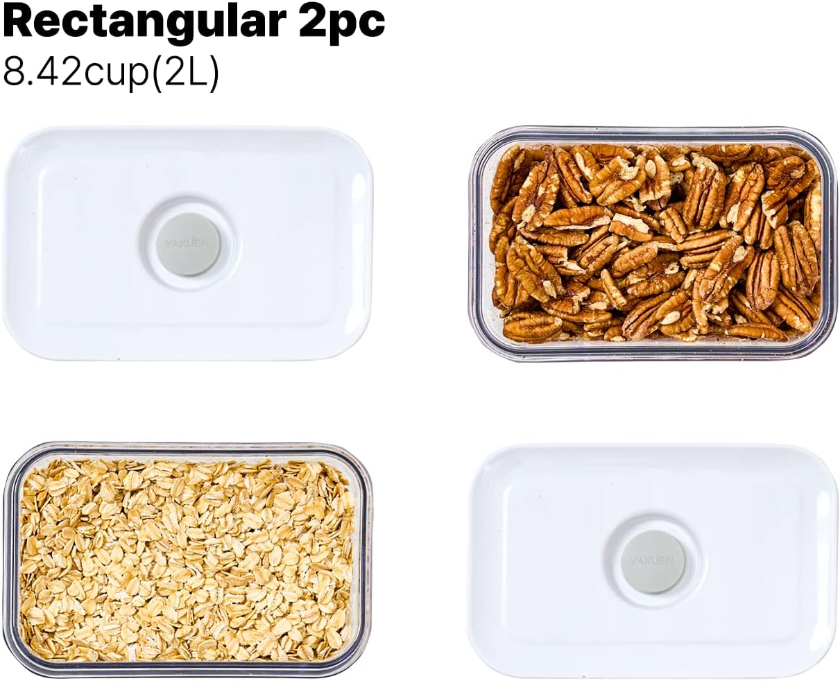 VAKUEN Premium Airtight Food Storage Containers, Rectangular 2PC-SET(2.11qt), Smart One-Click Seal