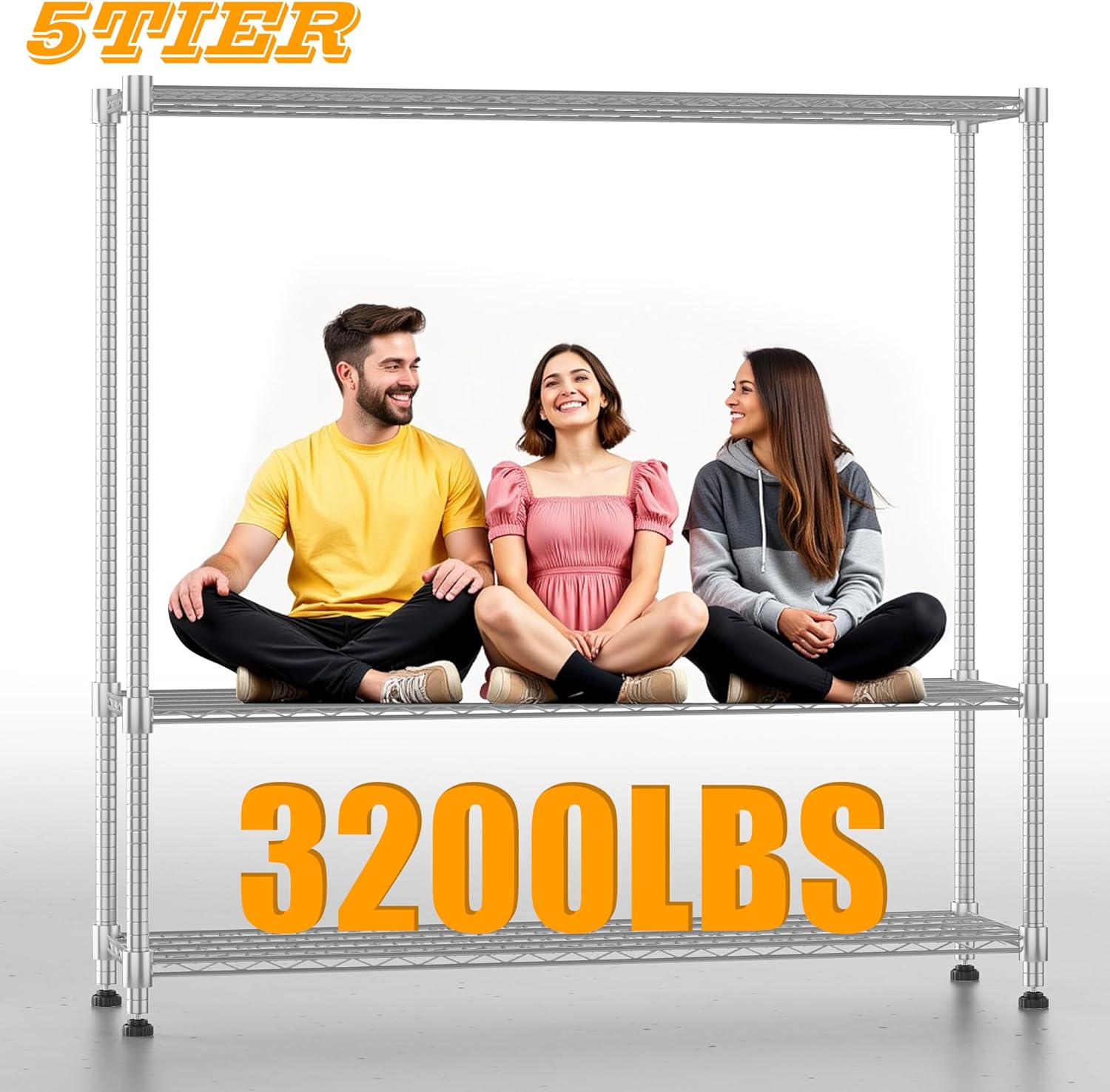 Himimi Storage Shelves with Wheels, 5-Tier Heavy Duty Steel Wire Rack Storage Shelving, Adjustable