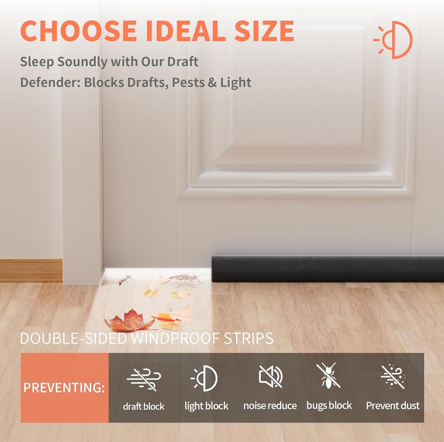 Door Draft Stopper for Bottom of Door, Under Door Gap Filler/Seal for Big Gap, No Folding Required