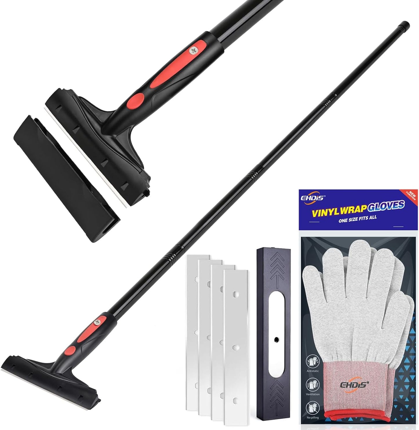 EHDIS Extenble Razor Blade Scraper, 16''-58'' Long Handle 6" Wide Blade Scraper Tool with 10