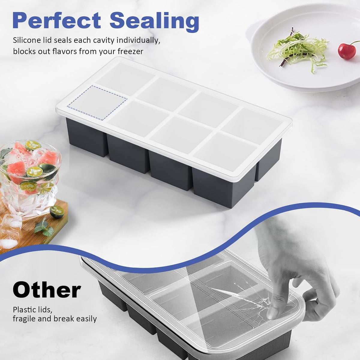 Large Ice Cube Trays for Whiskey: GGOW Big Silicone Ice Cube Trays 2Inch - Huge Square Ice Cubed