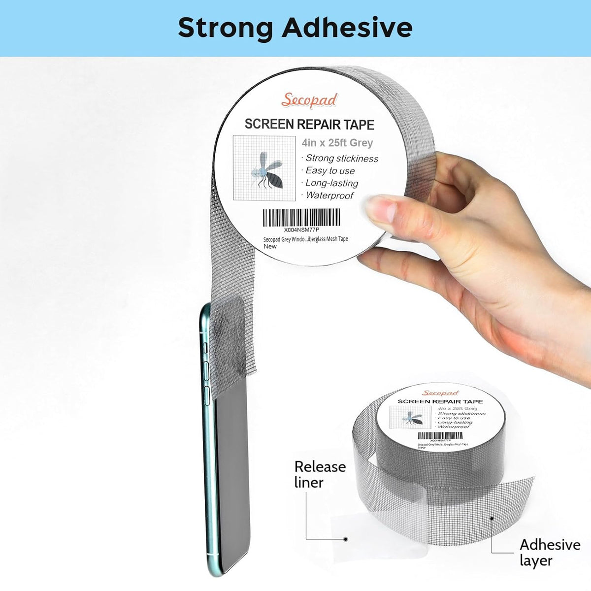 Grey Window Screen Repair Tape, 4IN X 25FT (300IN) Screen Repair Kit for Windows or Doors, Strong
