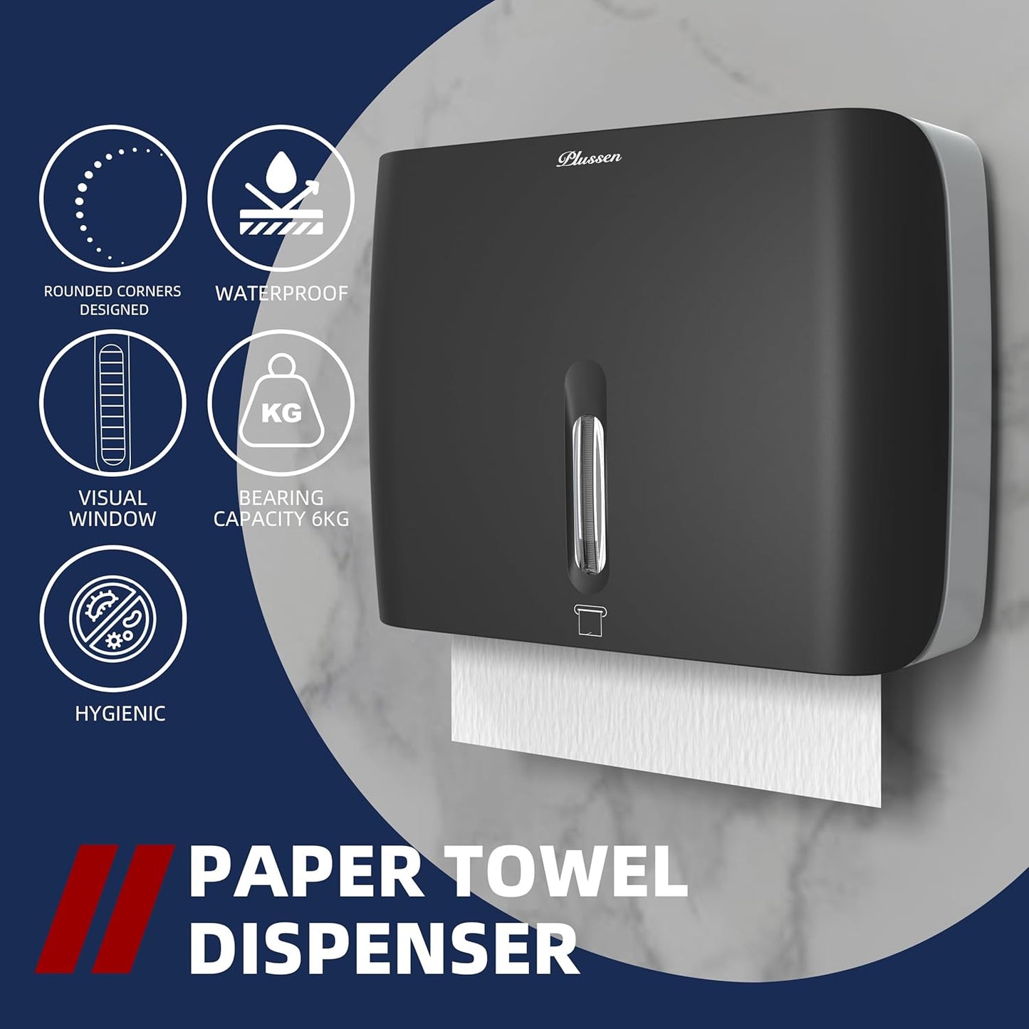 Trifold Paper Towel Dispenser Black Pearl Premium Grade 10⅞” Length X 8¼” High X 3¾” High for