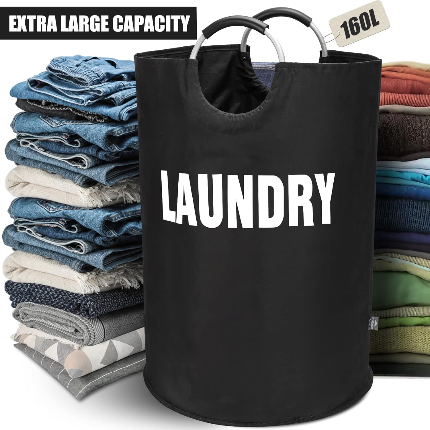 DOKEHOM 160L XX-Large Laundry Basket (7 Colors), Collapsible Laundry Bag, Foldable Laundry Hamper