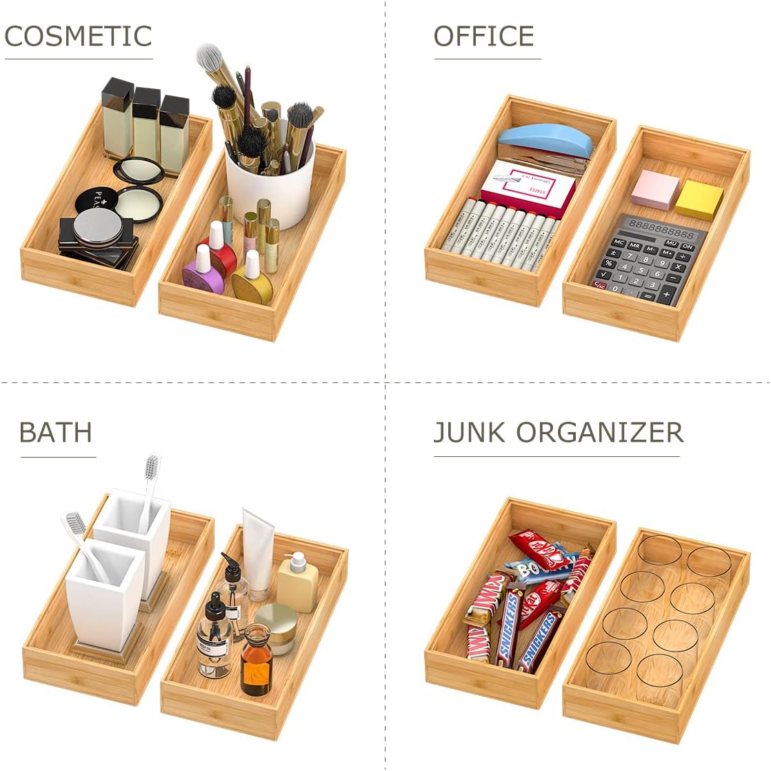 Bamboo Kitchen Drawer Organizer,Stackable Silverware Tray Utensil Organizer Cutlery Holder for