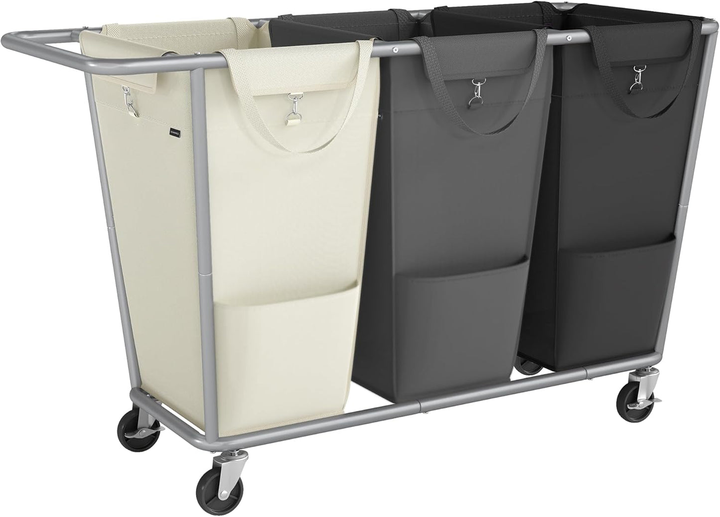 SONGMICS Laundry Basket with Wheels, 76.6 Gallons (290 L), 3-Section Rolling Laundry Hamper with