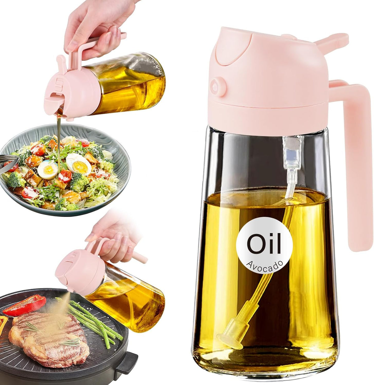 YARRAMATE 16oz/470ml Glass Olive Oil Sprayer for Cooking with Stickers, 2 in 1 Oil Dispenser for