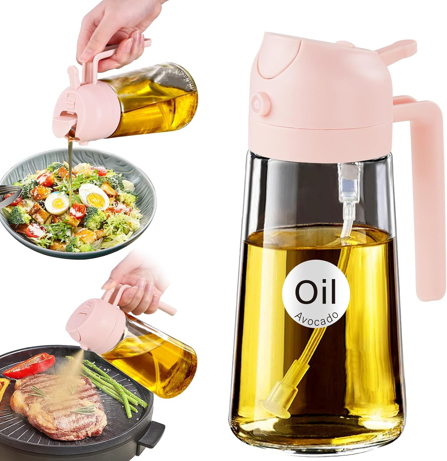 YARRAMATE 16oz/470ml Glass Olive Oil Sprayer for Cooking with Stickers, 2 in 1 Oil Dispenser for