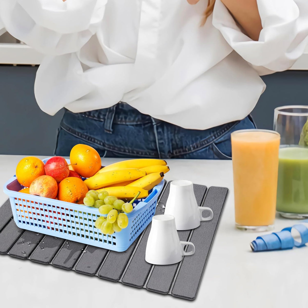 Large Diatomite Kitchen Counter Drying Mat – 24”x16”, Aesthetic Stone Mat for Dishes, Roll-Up