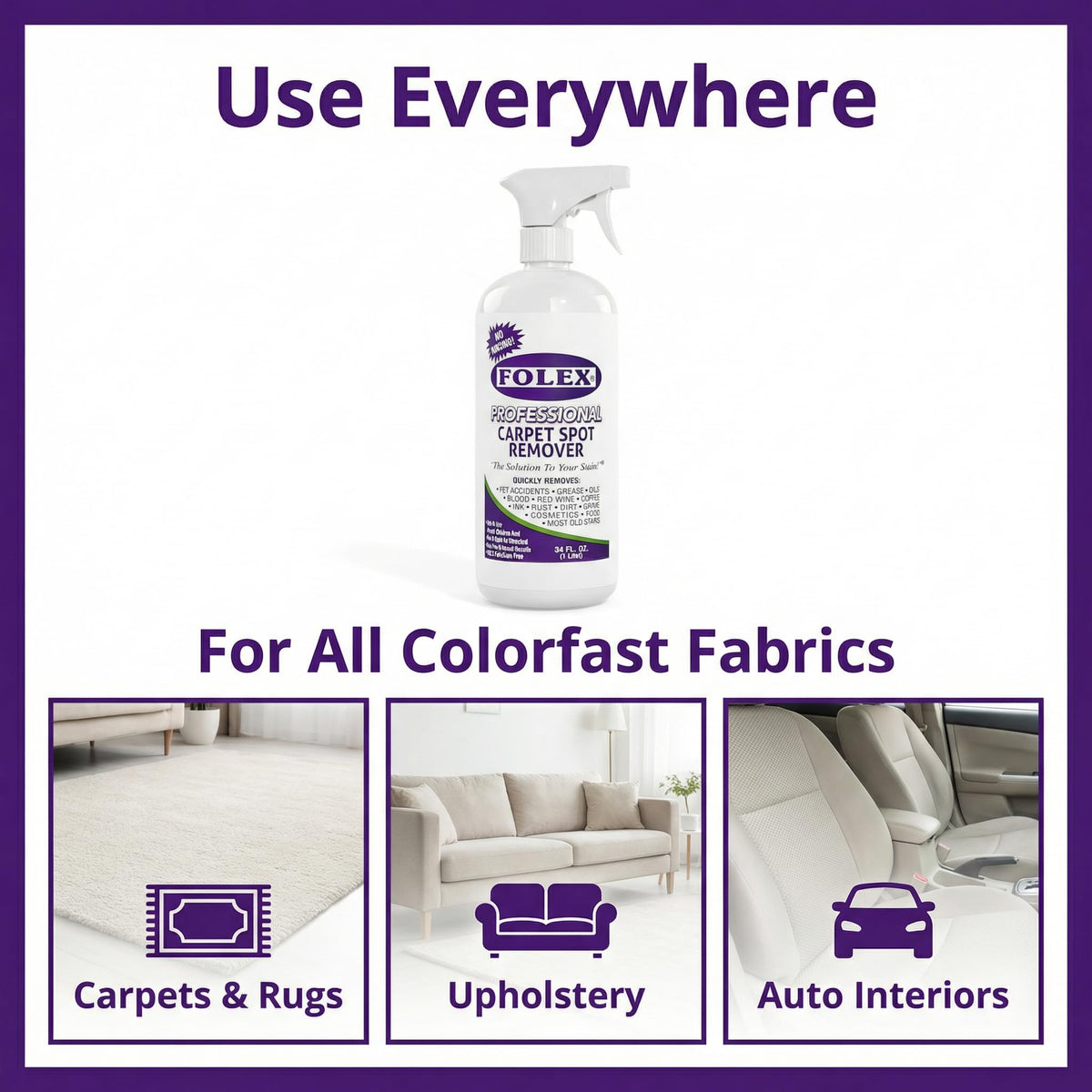 FOLEX - Professional Carpet Cleaner Spray 34 oz - Pet Stain Removal - Instant Stain Removal - No