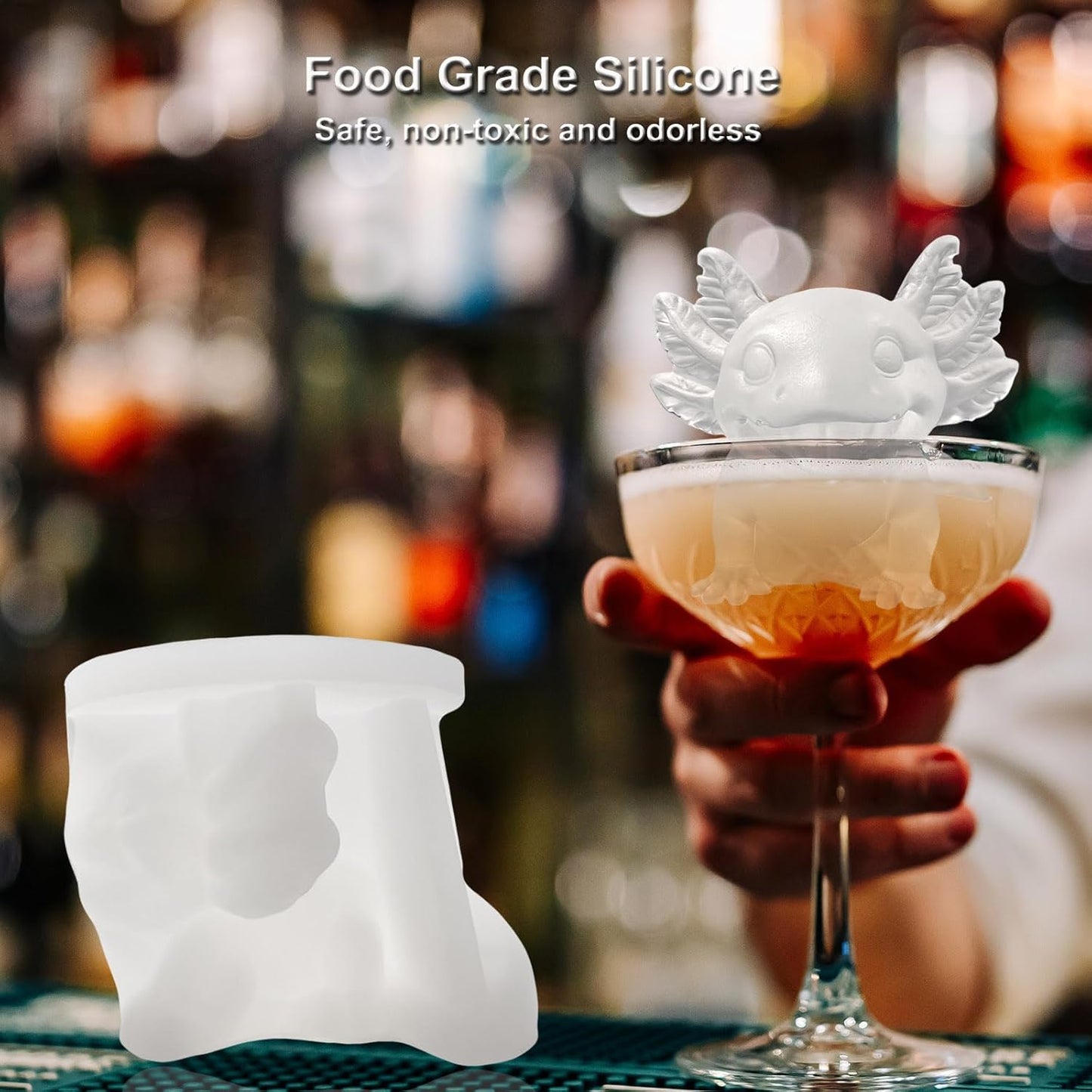 3D Axolotl Ice Cube Silicone Molds Tray for Whiskey, Cocktail, Drink Decor, Bar; Rich Details. Cute