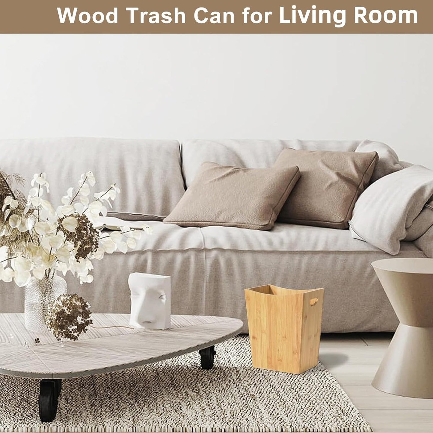 SEHERTIWY Wood Trash Can Wastebasket, 2 Gallon Small Waste Basket with 2 Handles, Rectangular