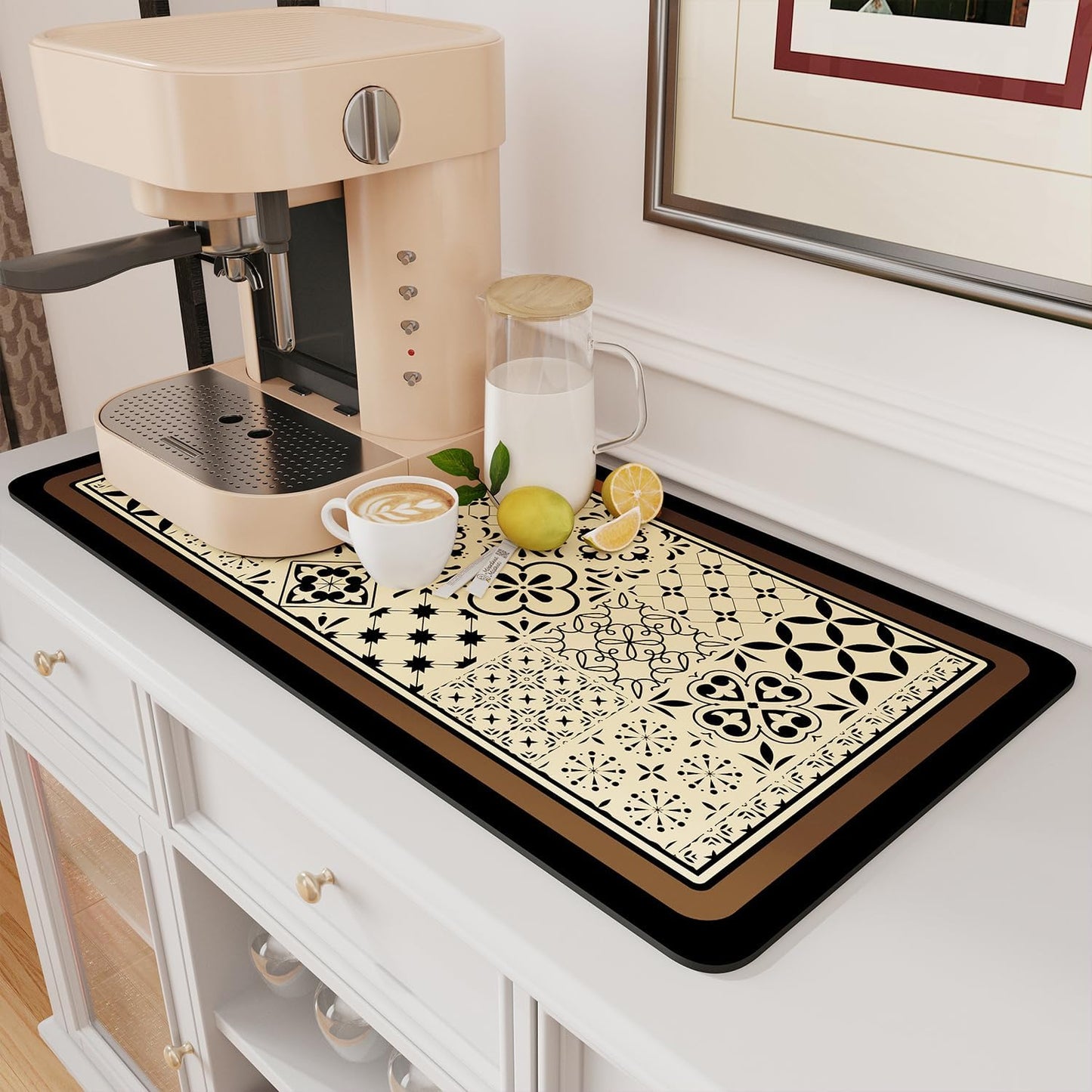 AMOAMI Coffee Mat Hide Stain Rubber Backed Absorbent Dish Drying Mat for Kitchen Counter - Fits