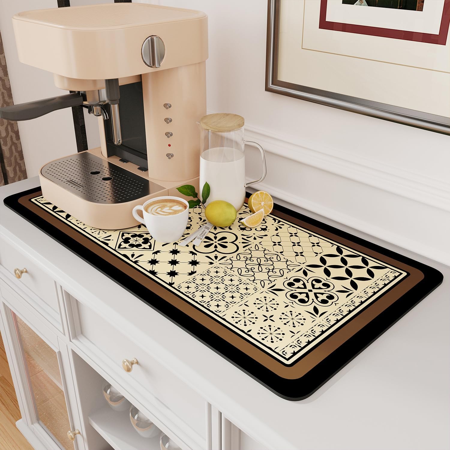 AMOAMI Coffee Mat Hide Stain Rubber Backed Absorbent Dish Drying Mat for Kitchen Counter - Fits