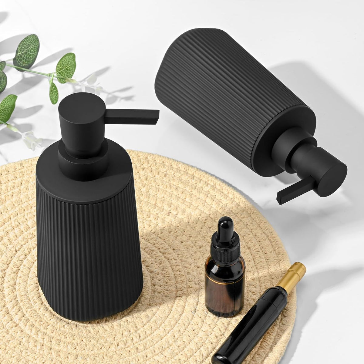 Black 2 Pack Hand Soap Dispensers with No Rust Pump for Bathroom and Kitchen Countertops Refillable