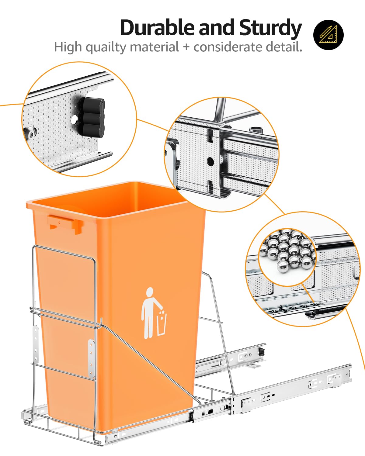 Pull Out Trash Can Under Cabinet, 7-13Gal Cabinet Trash Can Pull Out Kit with Door Mounting