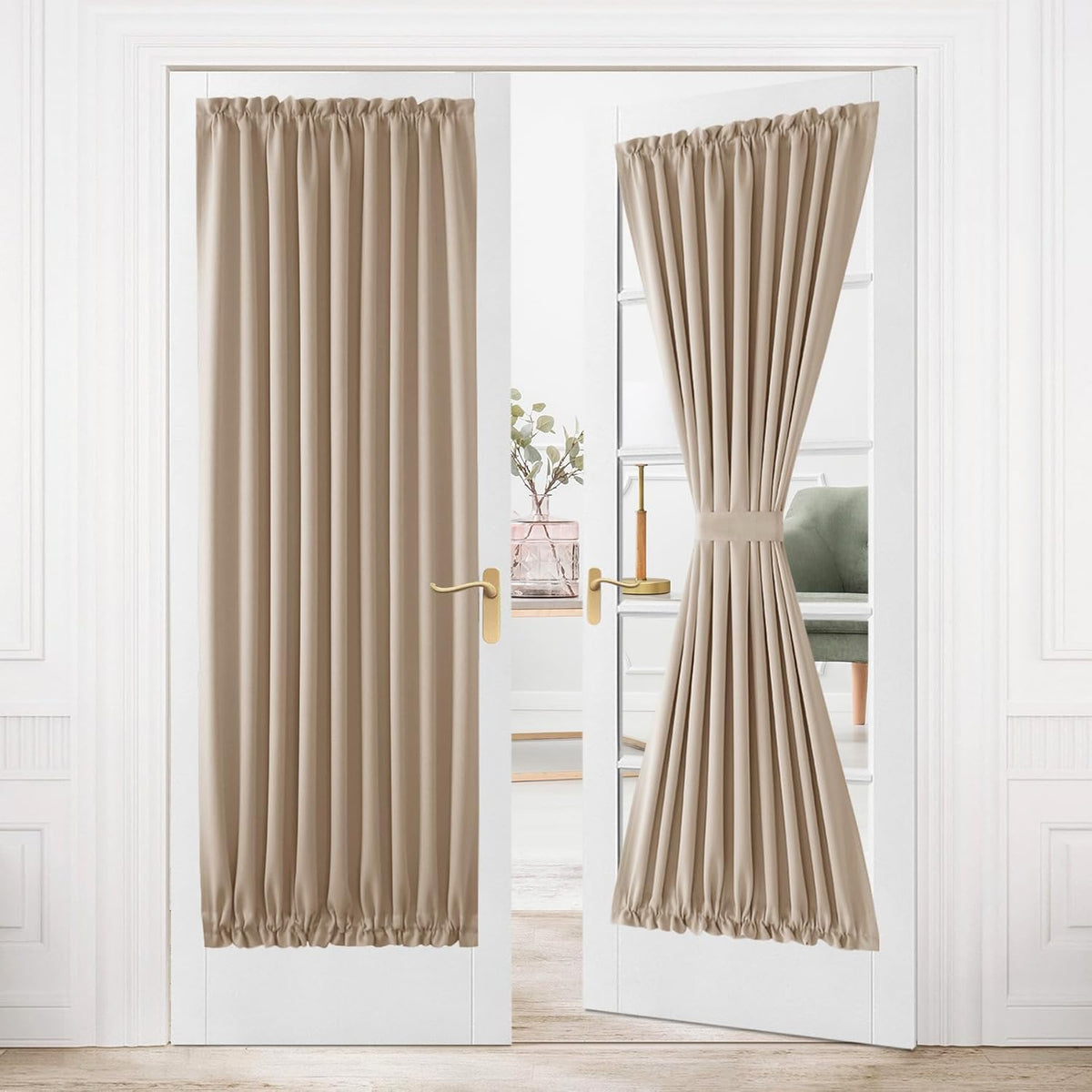 DWCN French Door Curtains – Rod Pocket Thermal Blackout Curtain for Doors with Glass Window