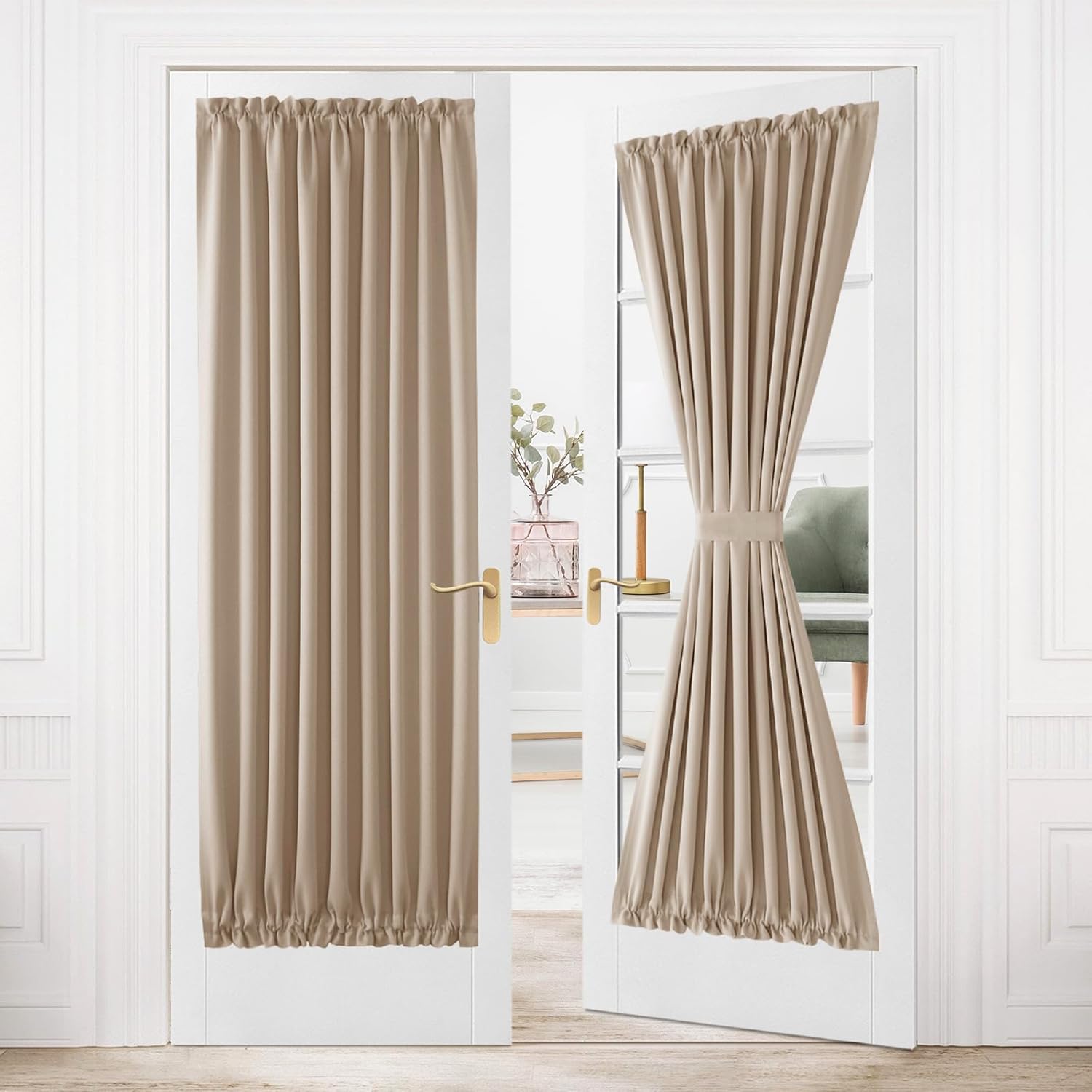 DWCN French Door Curtains – Rod Pocket Thermal Blackout Curtain for Doors with Glass Window