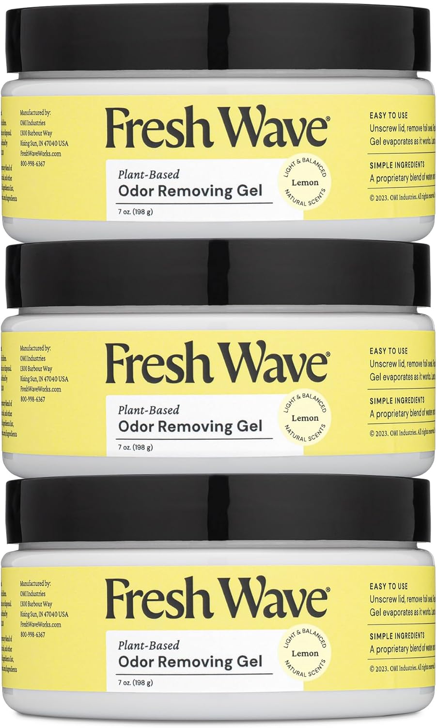 Fresh Wave Lemon Odor Removing Gel, 7 oz., Pack of 3 - Safer Odor Absorbers for Home, Natural
