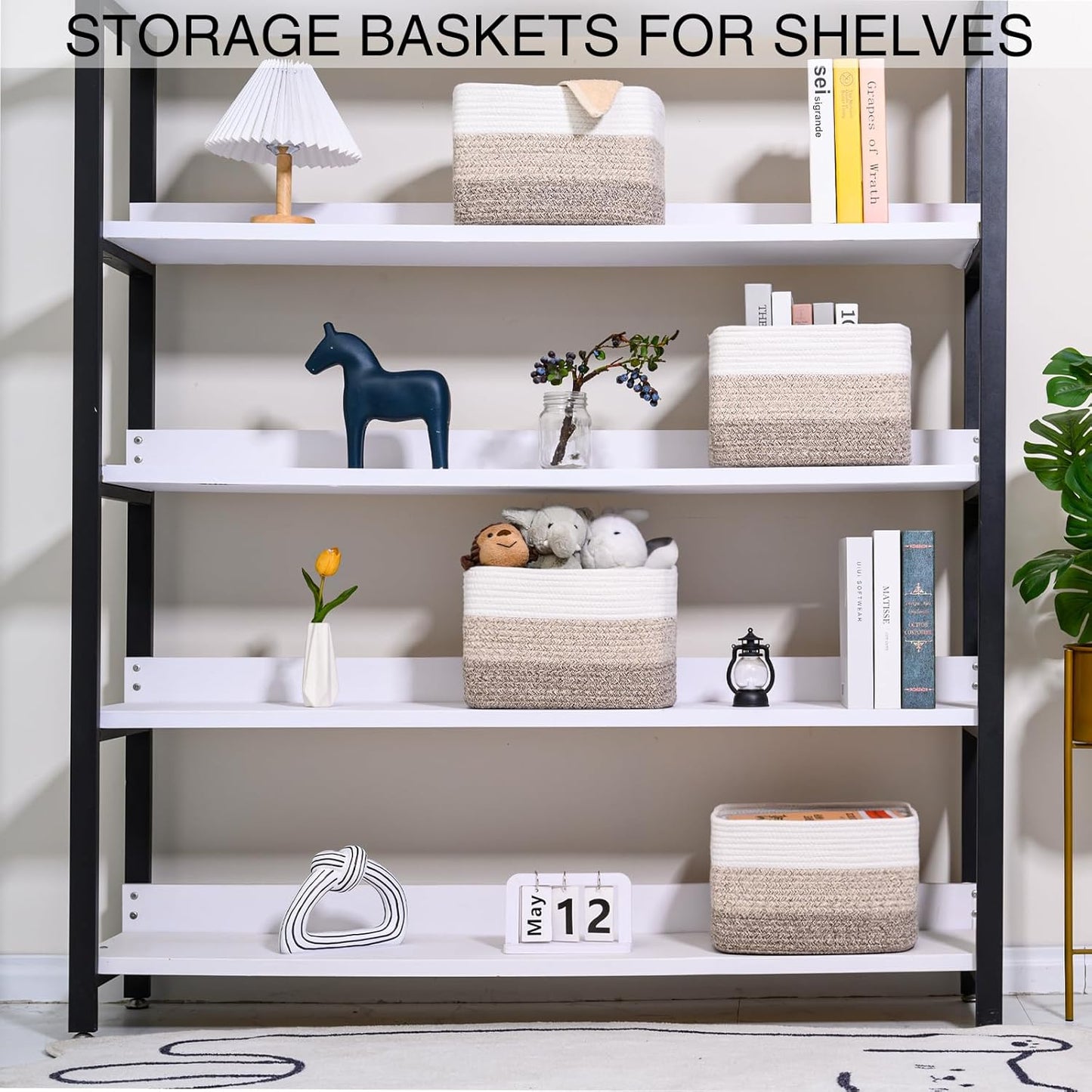 Small Storage Baskets for Organizing Shelves, Woven Cotton Rope Basket for Storage, Cute