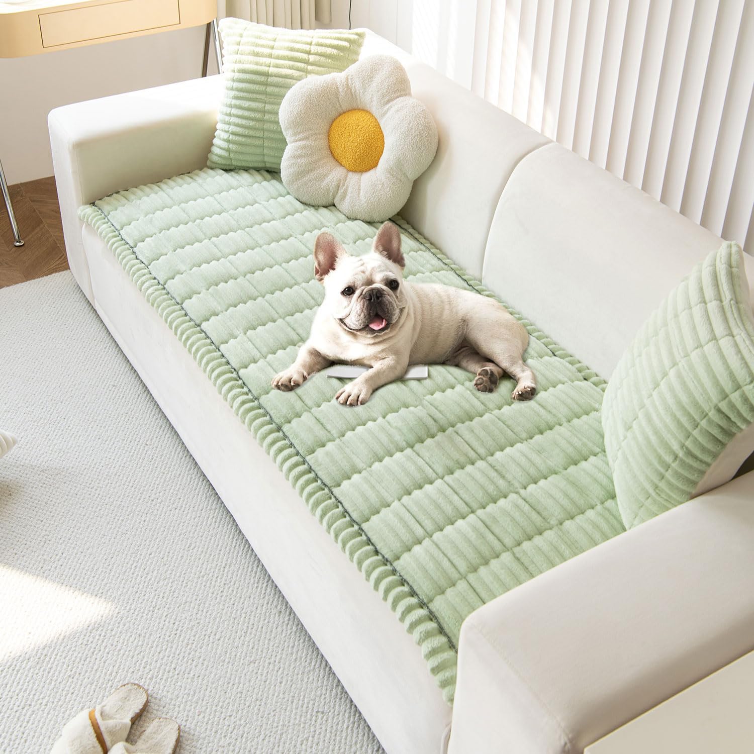 OTOB Couch Covers for 3 Cushion Sofa Pet Friendly, Plush Fuzzy Non Slip Sofa Covers Washable, Soft