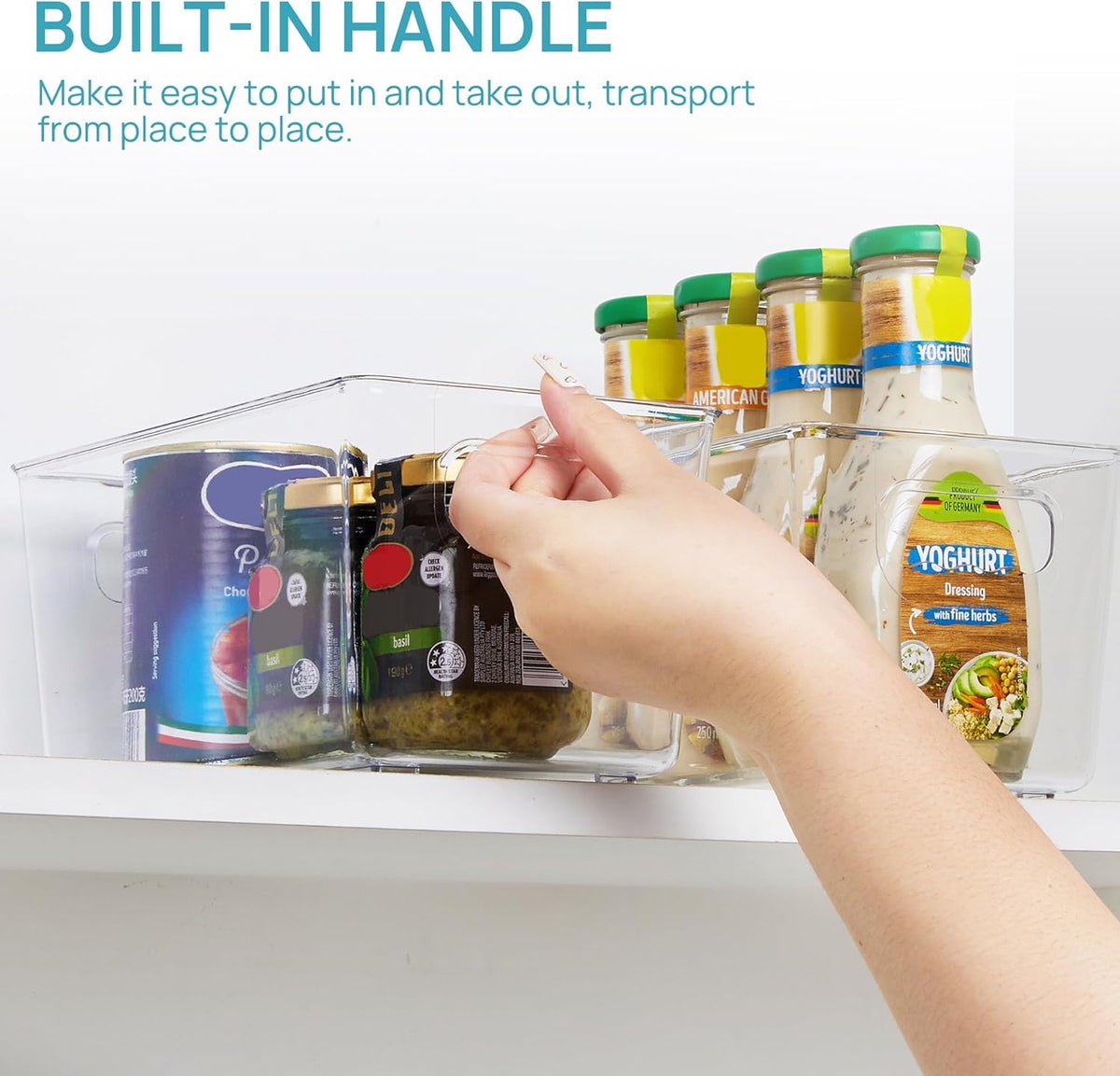 Vtopmart Clear Plastic Pantry Organizer Bins, 6 PCS Food Storage Bins with Handle for Refrigerator