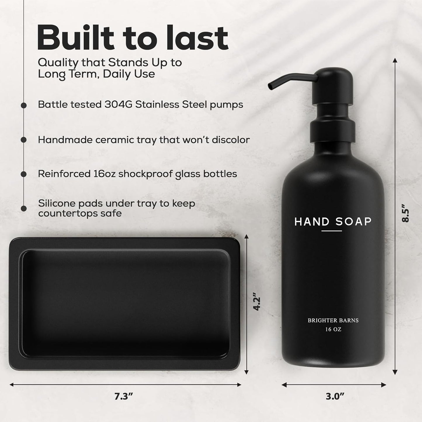 Black Glass Soap and Lotion Dispenser Set with Tray by Brighter Barns - Hand Soap Dispenser