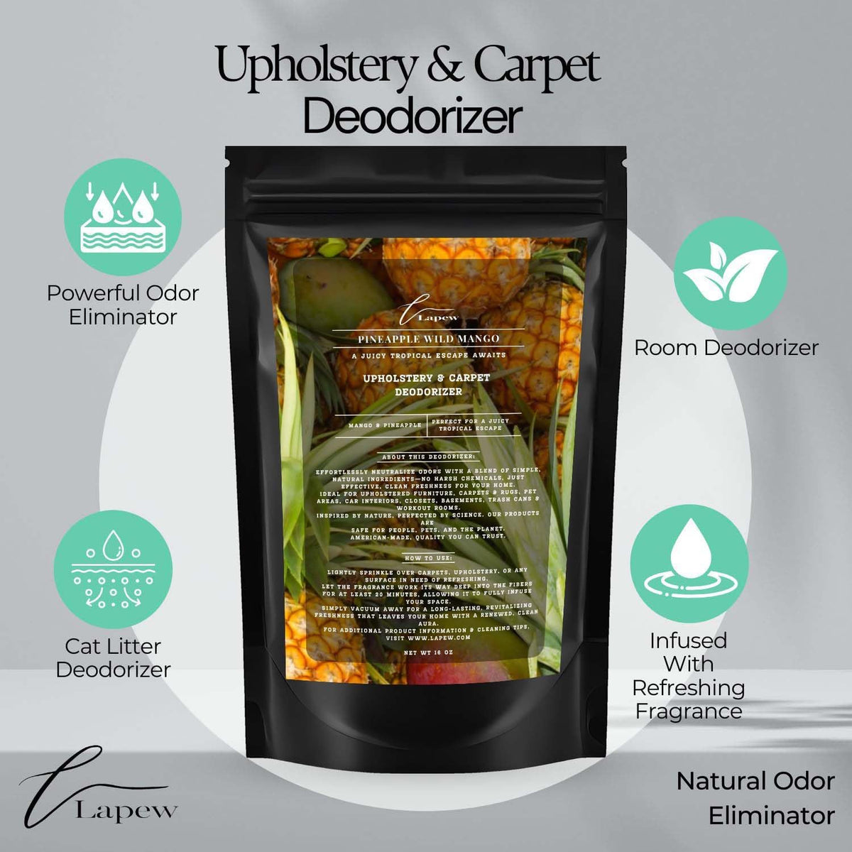 Pineapple Wild Mango Carpet Freshener Powder 16 oz | Powerful Odor Eliminator for Home | Upholstery