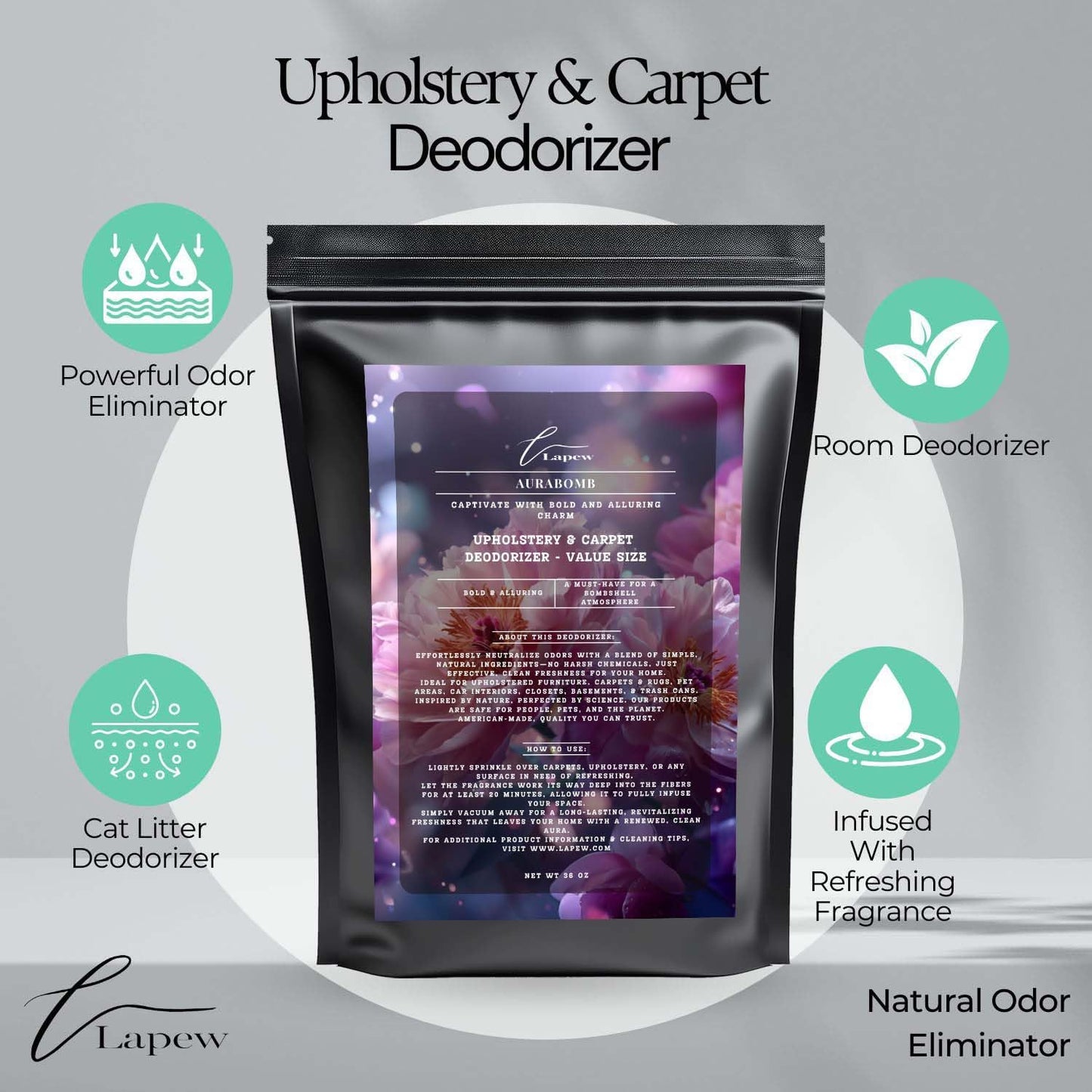 Aurabomb Carpet Freshener Powder Refill 36 oz | Powerful Odor Eliminator for Home | Upholstery
