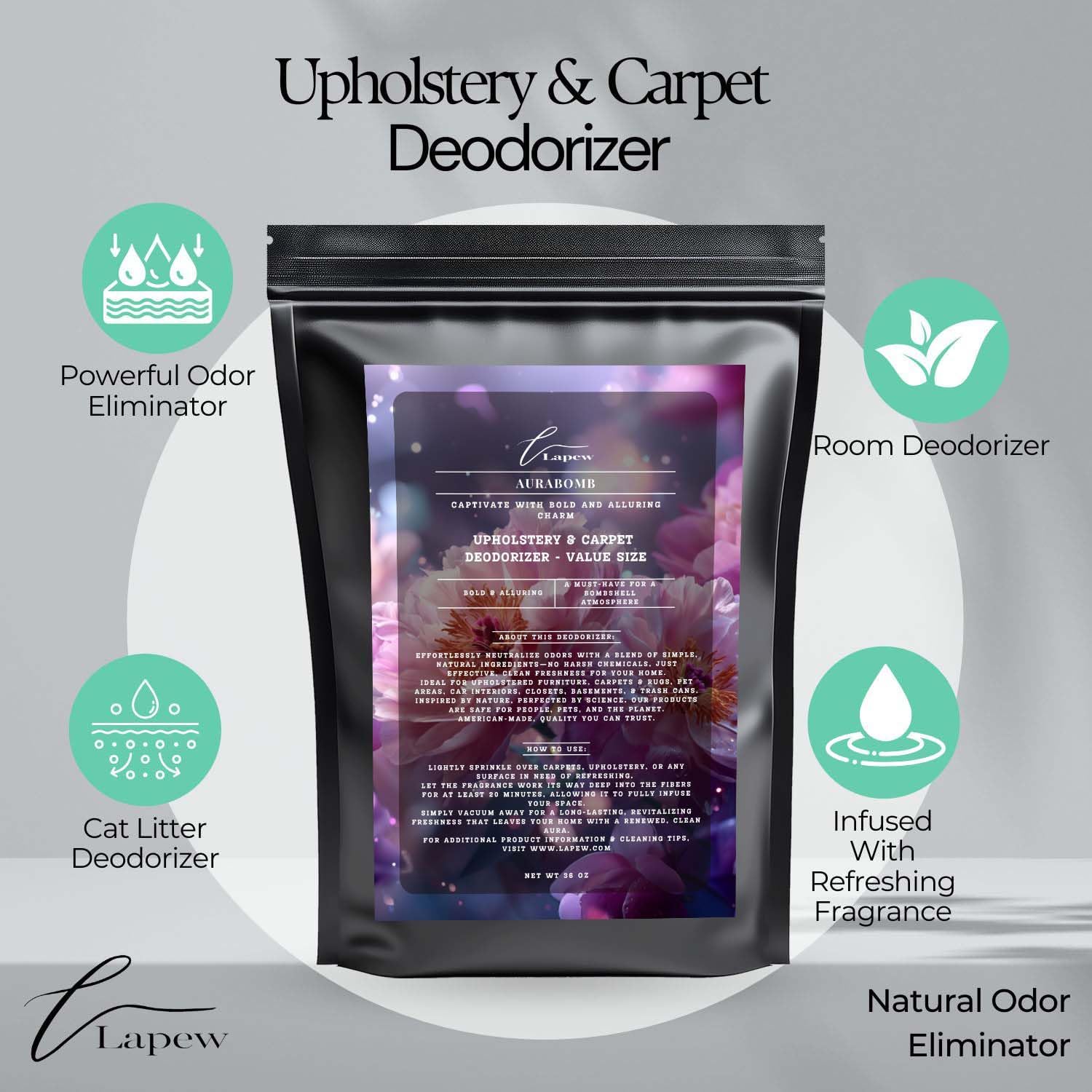 Aurabomb Carpet Freshener Powder Refill 36 oz | Powerful Odor Eliminator for Home | Upholstery