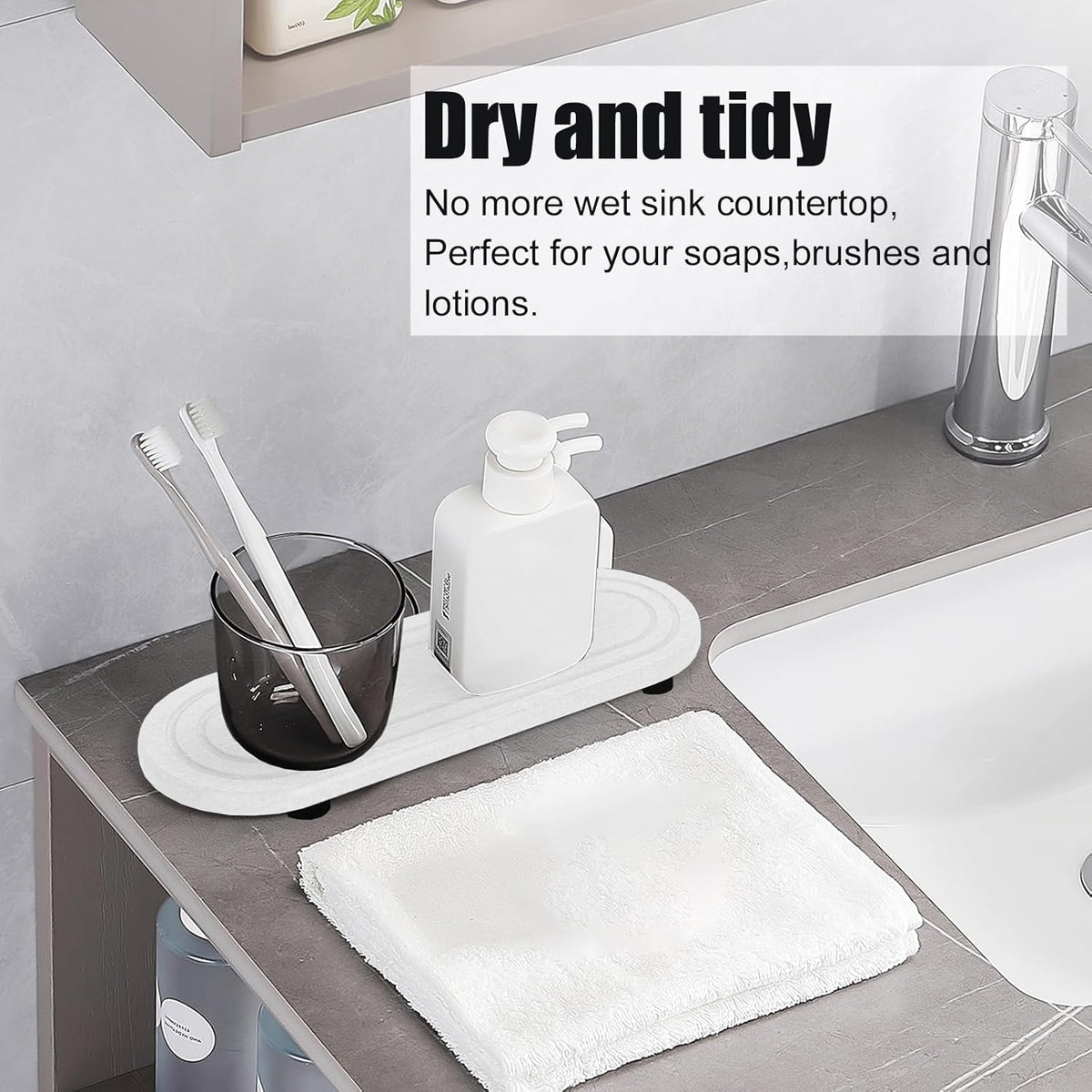 2PCS Water Absorbing Stone Tray, Fast Drying Diatomite Stone Sink Tray, Water Absorbent Diatomite