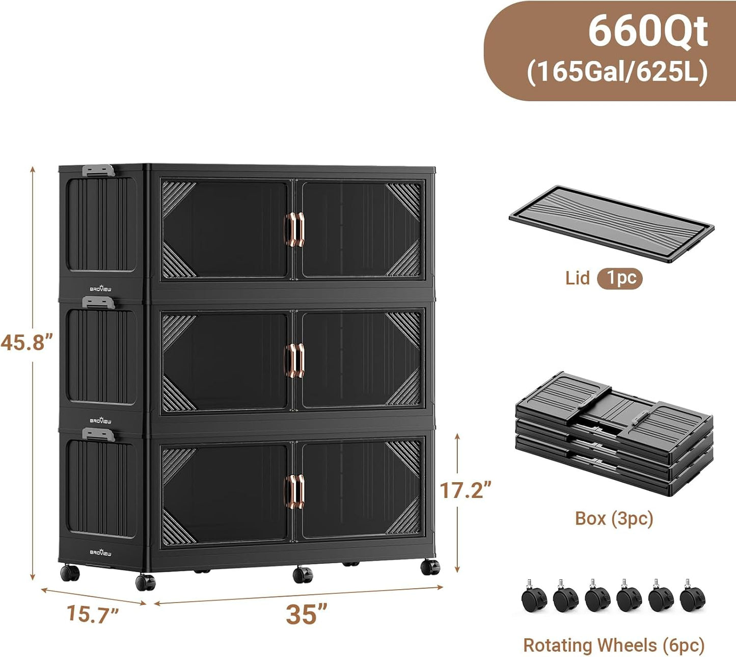 165Gal Plastic Stackable Storage Bins with Lid, 660QT Extra Large Closet Organizers Collapsible