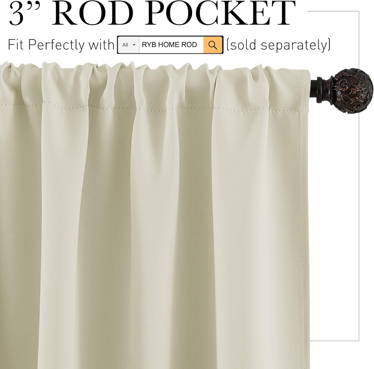 RYB HOME Bathroom Window Curtains - Super Soft Blackout Privacy Curtains for Baby Nursery Bedroom