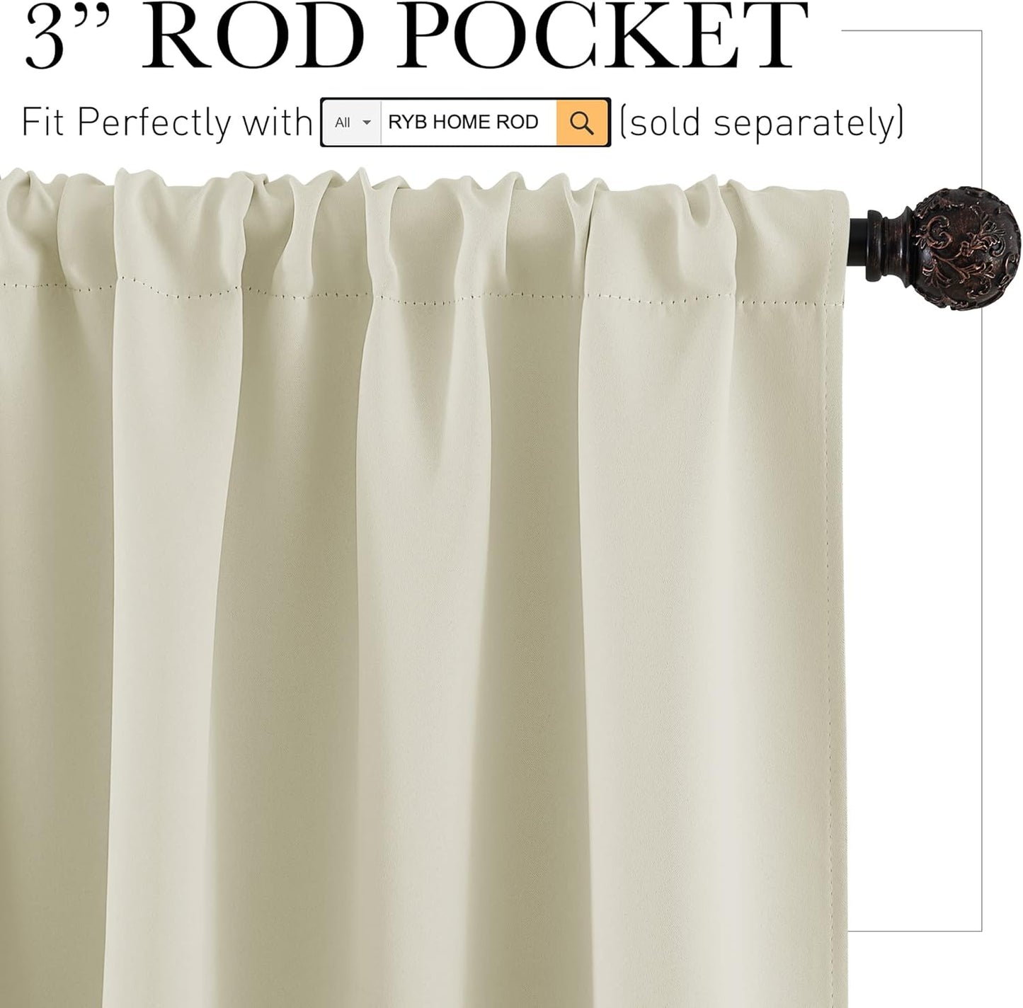 RYB HOME Short Curtains for Living Room Blackout Portable Blinds Shades for Bedroom Bathroom