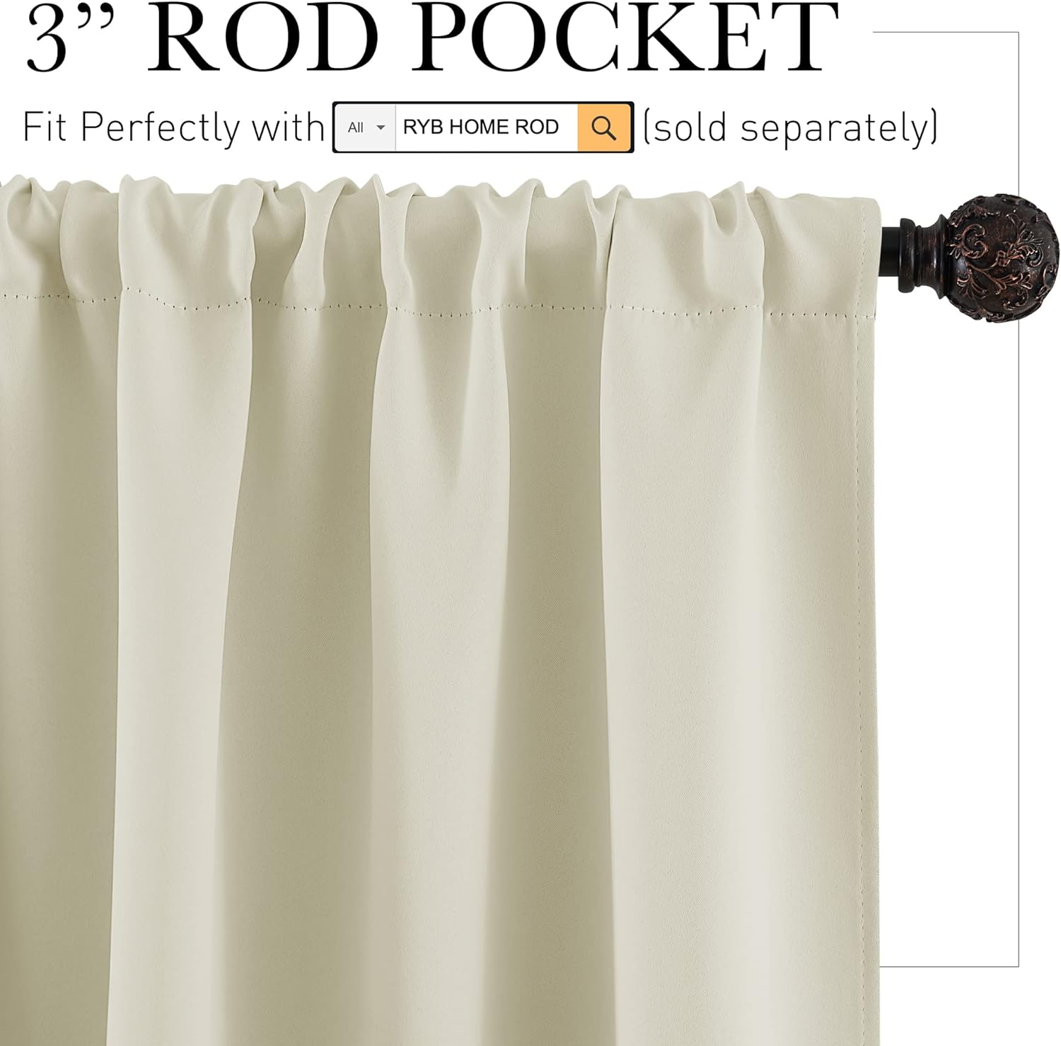RYB HOME Bathroom Window Curtains - Blackout Curtains Small Window Short Drapes for Kitchen Bedroom