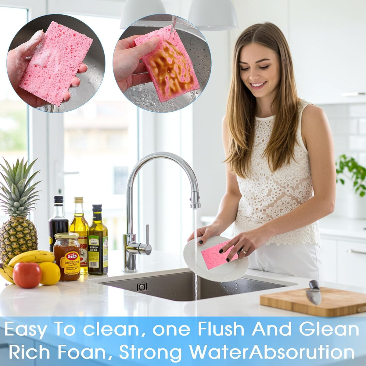 100pcs Kitchen Sponges Bulk Natural Sponges for Dishes Reusable Dish Sponge Scrub Compressed Wood
