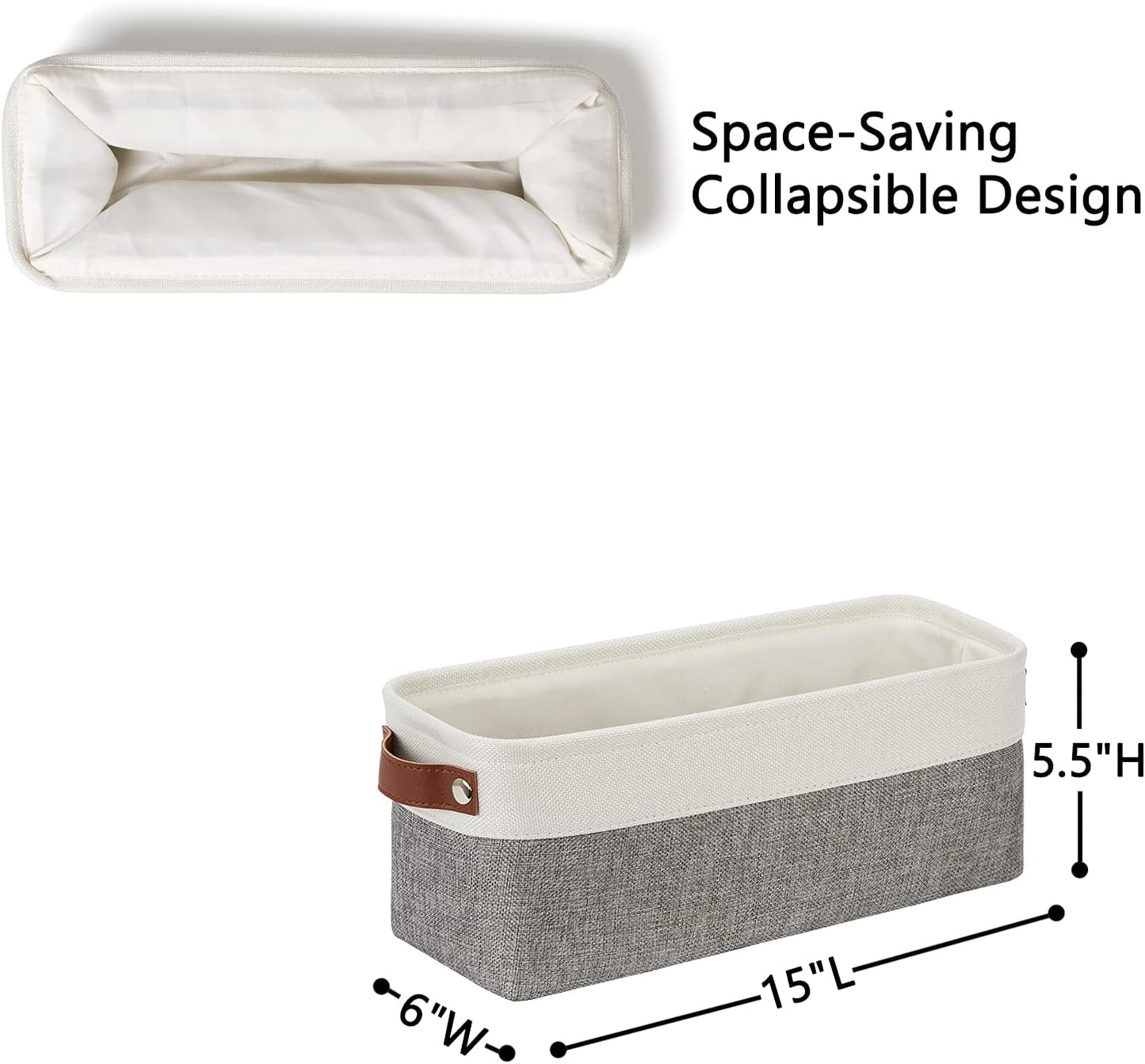 DULLEMELO Small Storage Baskets 15"x6"x5.5", Fabric Storage Bins for Toilet Tank Top [2 Pack], Back