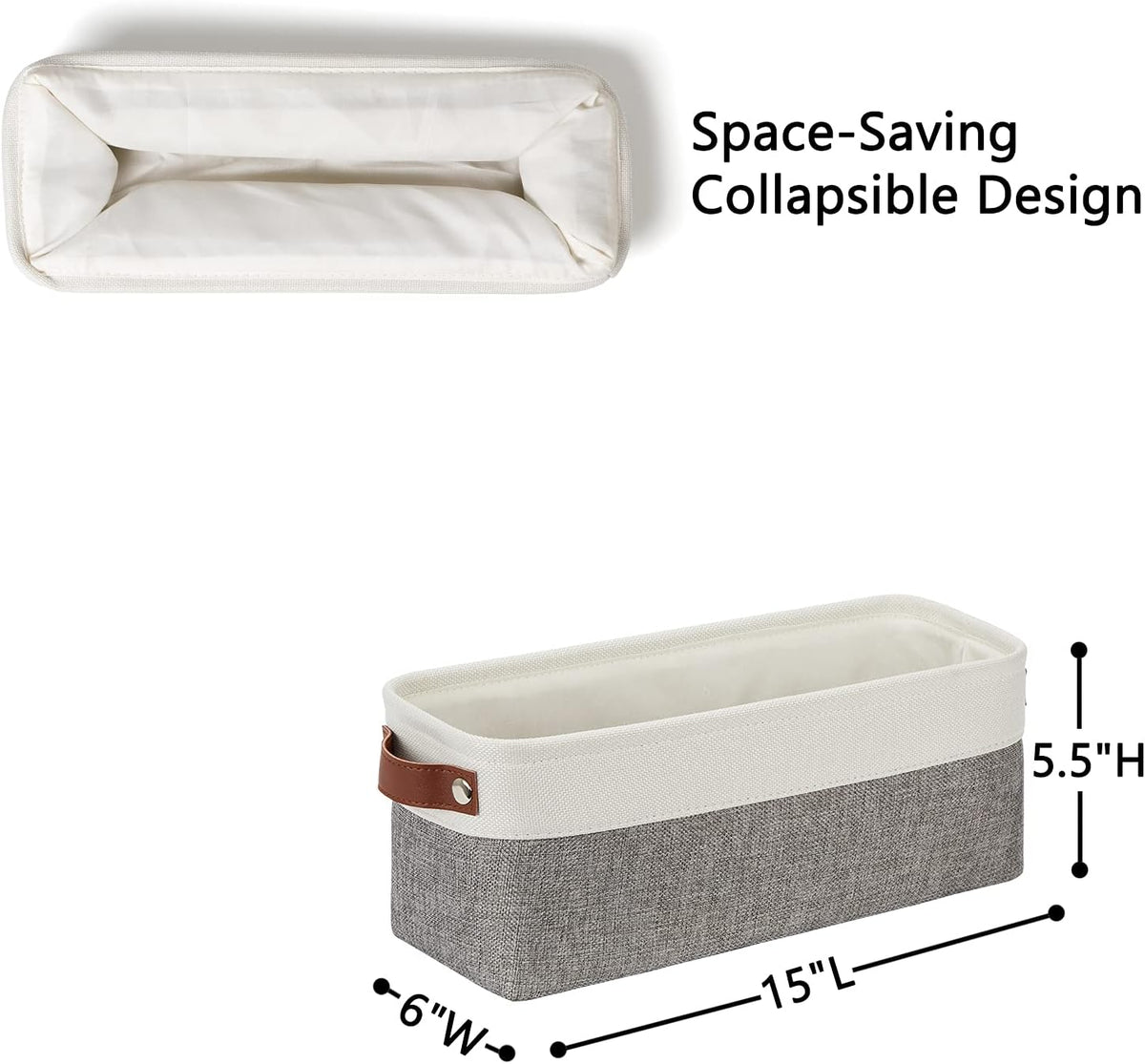 DULLEMELO Small Storage Baskets 15"x6"x5.5", Fabric Storage Bins for Toilet Tank Top [2 Pack], Back