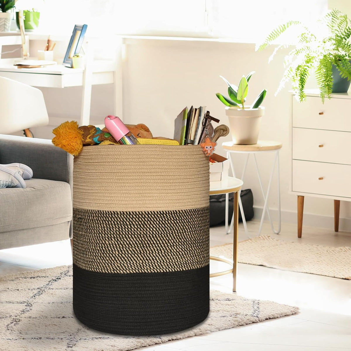COMSE Extra Large Blanket Basket, Tall Woven Storage Basket, Nursery Hamper, 15.7”x 21.7”, Cotton