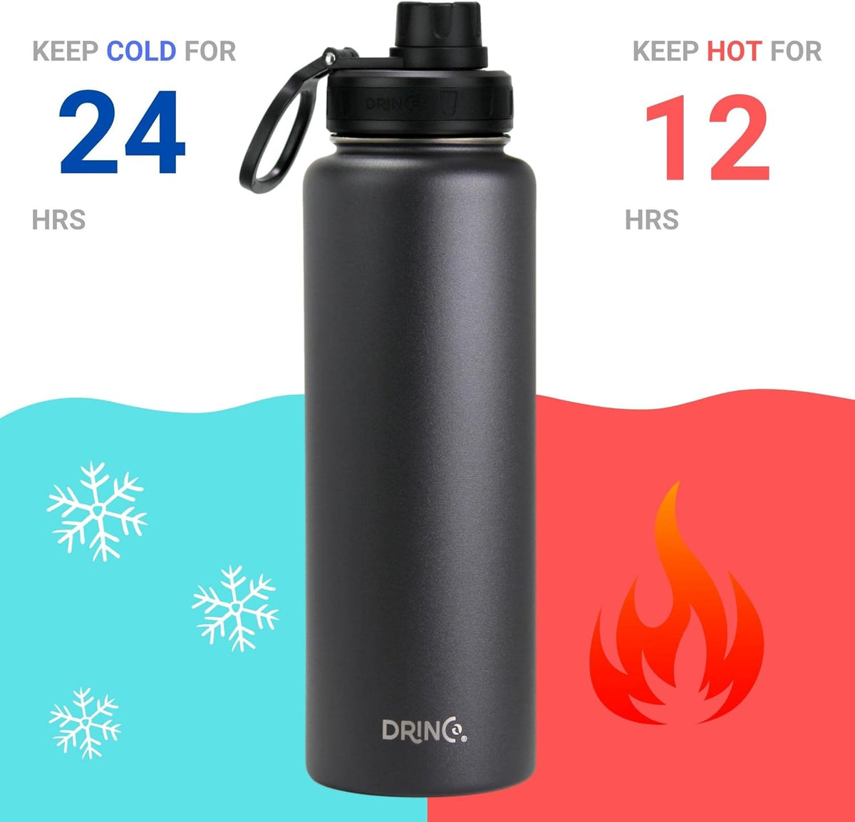 DRINCO Stainless Steel Water Bottle Spout Lid Vacuum Insulated Double Wall Water Bottles Wide Mouth
