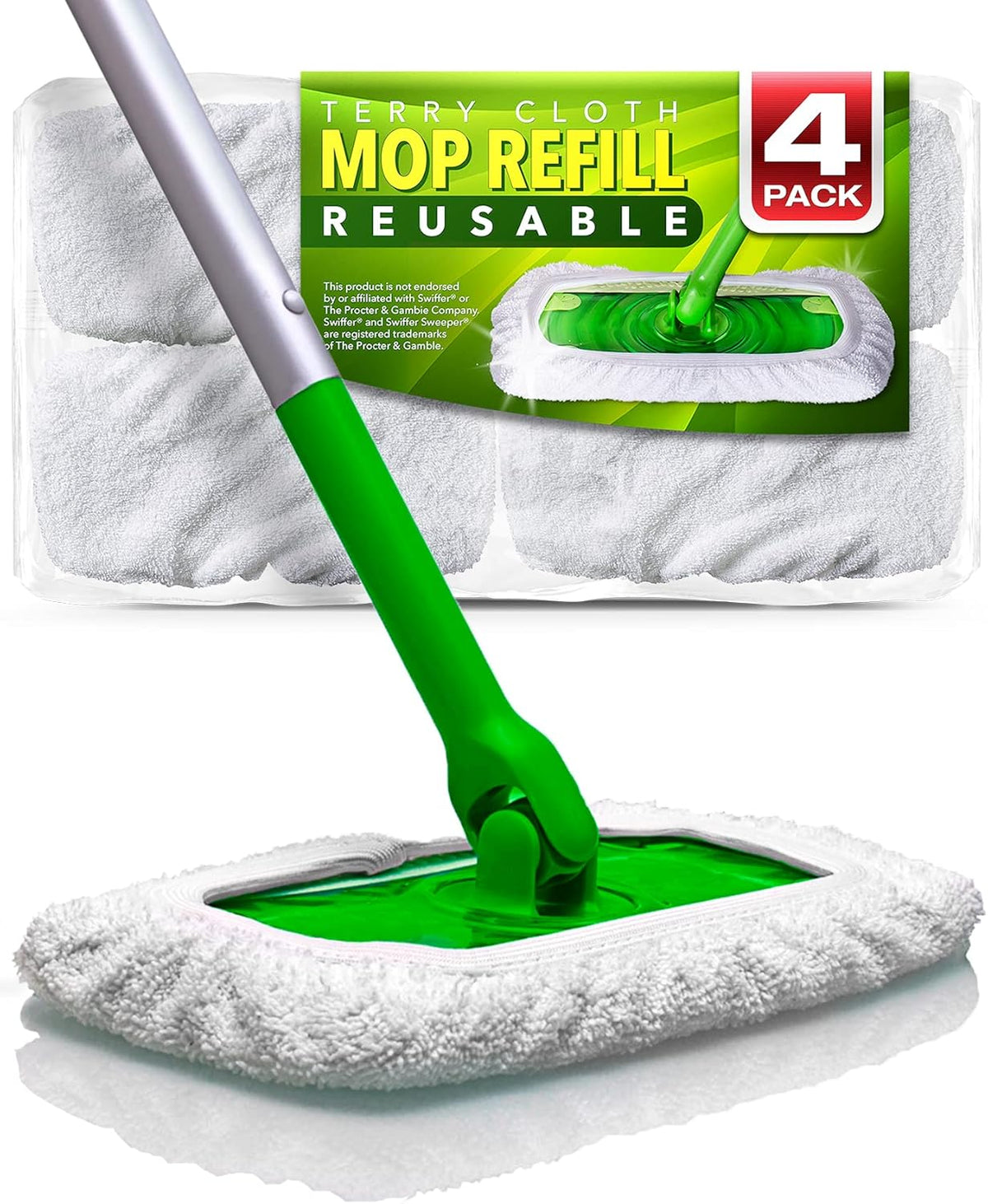 VanDuck Reusable 100% Cotton Mop Pads Compatible with Swiffer Sweeper (4-Pack), Terry Cloth Mop
