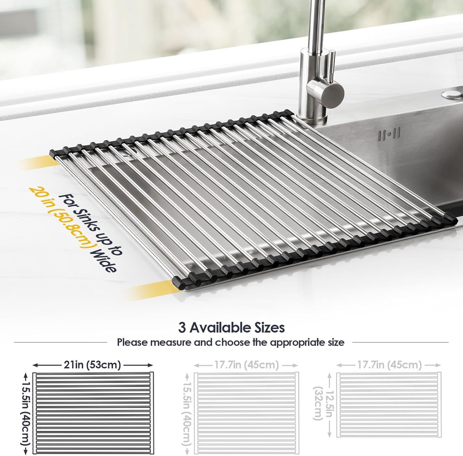 Tomorotec 21" x 15.5" Roll Up Dish Drying Rack Over Sink Drying Rack Sink Cover Kitchen Sink