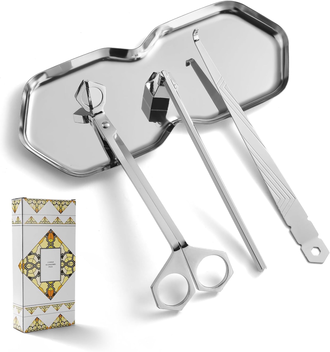 PATOISE 4 in 1 Candle Accessory Set, Wick Trimmer, Candle Snuffer, Wick Scoop, Storage Tray
