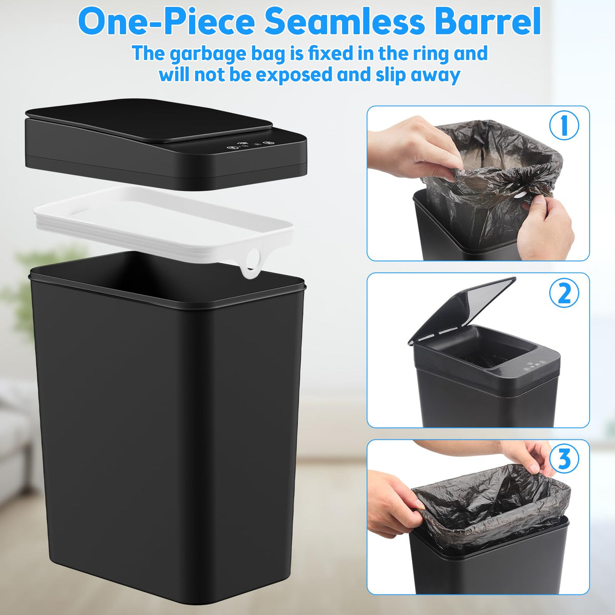 Bathroom Trash Can with Lid, KOEYLE 2 Pack 2.2 Gallon Automatic Touchless Garbage Can, Small Motion