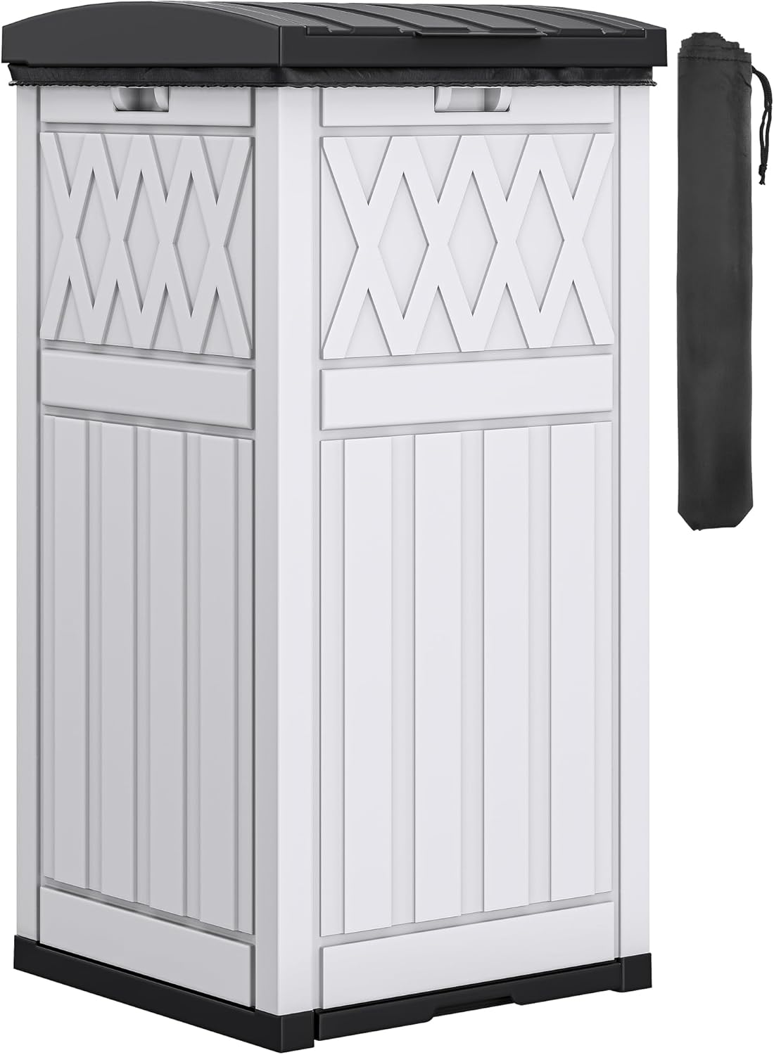DWVO 36-Gallon Outdoor Trash Can with Fabric Bag, Tiered Lid & Drip Tray, Waterproof Resin Garbage