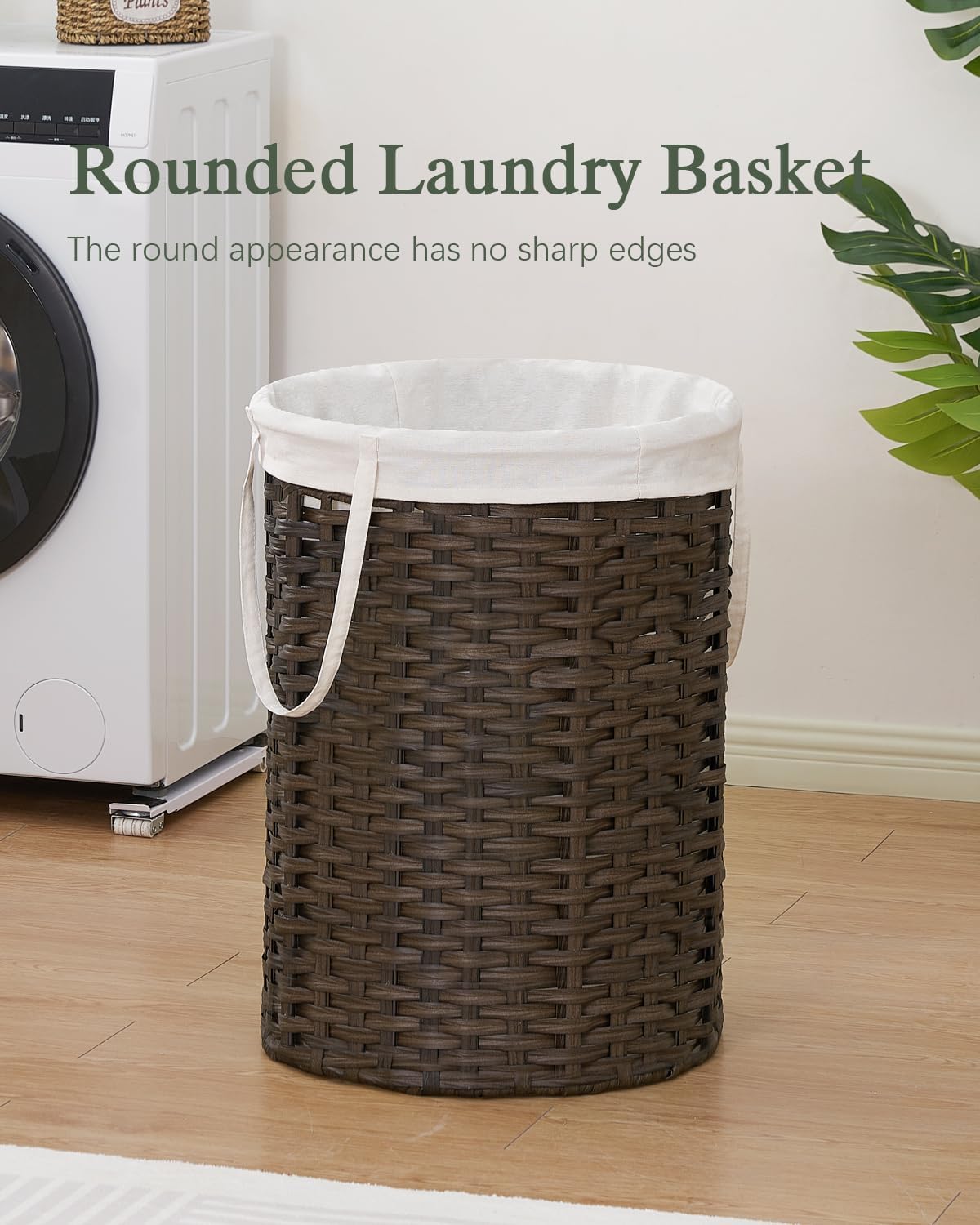 Laundry Basket Round Rattan Laundry Hamper 29.1 Gal (110 L) Handwoven Large Wicker Basket with
