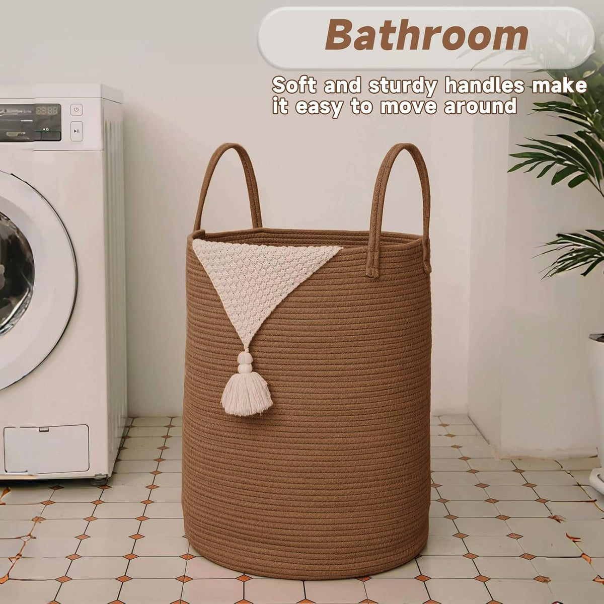 Large Woven Laundry Basket Hamper,60L Cotton Rope Storage Bin for Blankets,Toys and