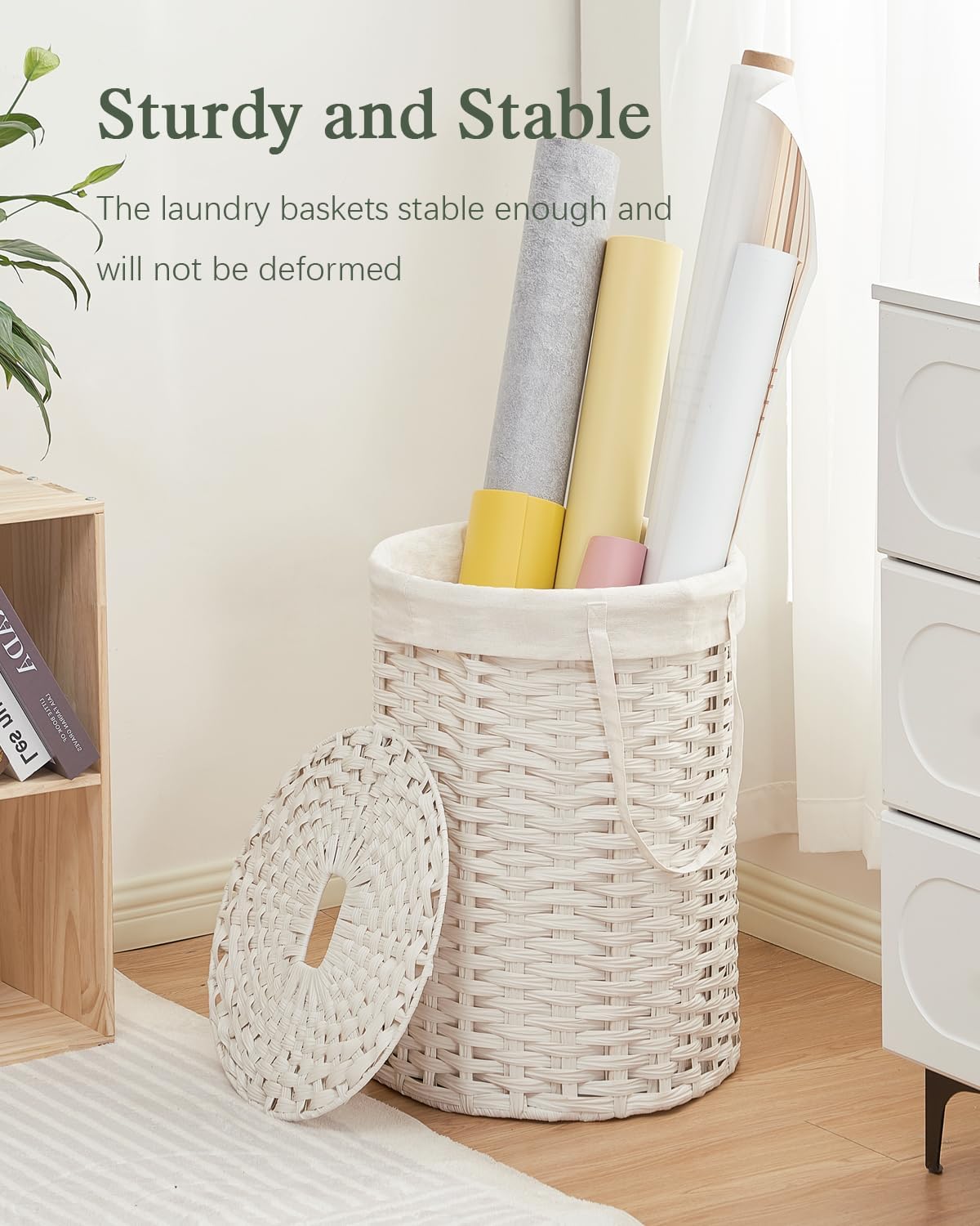 Laundry Hamper with Lid Laundry Basket with Lid 19.0 Gal (72 L) Round Wicker Laundry Basket