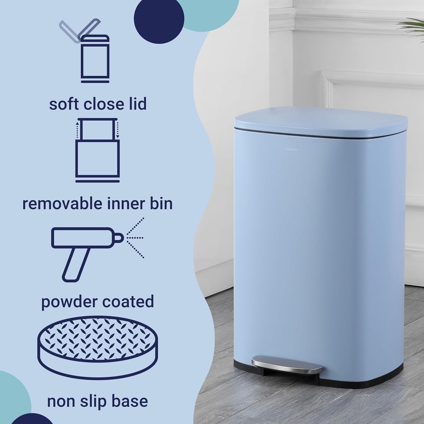 happimess HPM1006H Connor Rectangular 13-Gallon Trash Can with Soft-Close Lid and Free Mini Trash